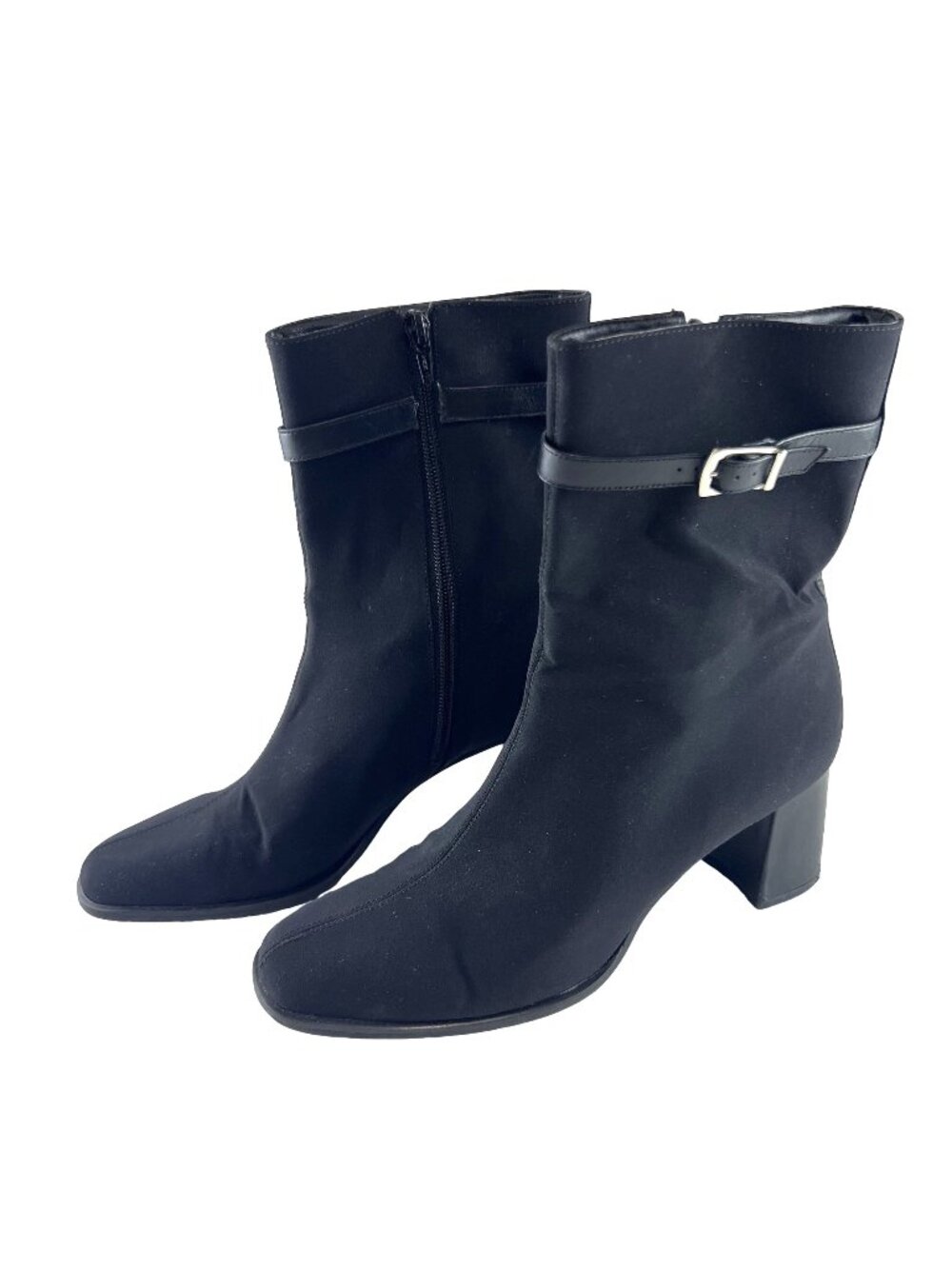 Easy Spirit Black Block Heel Ankle Boots Size 9B Womens Fabric & Leather Upper